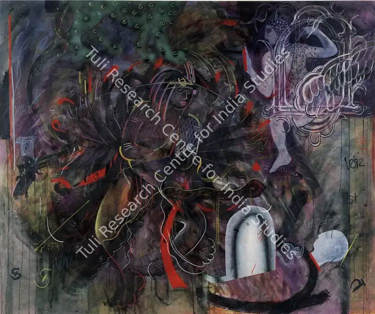 Dave, Vinod (Artist). Banasur's Vow. Acrylic painting and mixed media on canvas, 1992 | Painting | FineArts | 00371879
