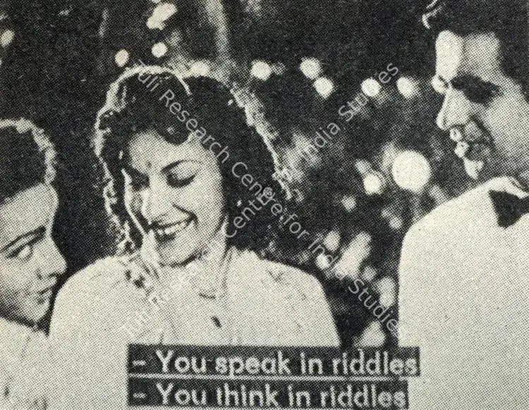 Irani, Faredoon A. (Cinematographer), Andaz, 1949. Still from Andaz: Shot 6 | Photographic Still, Journal of Arts & Ideas, January 1993 | CinemaEducation | 00710343