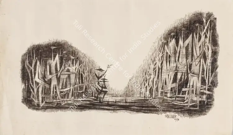 Sadequain (Artist). Untitled (Figures in a Forest). Pen on paper, 1962 | Drawing & Sketch  | 00868726