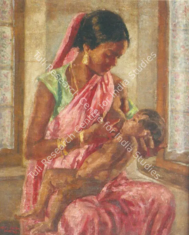 Sinha, Satish (Artist). Mother and Child. Oil on board, 1946 | Painting  | 00877970