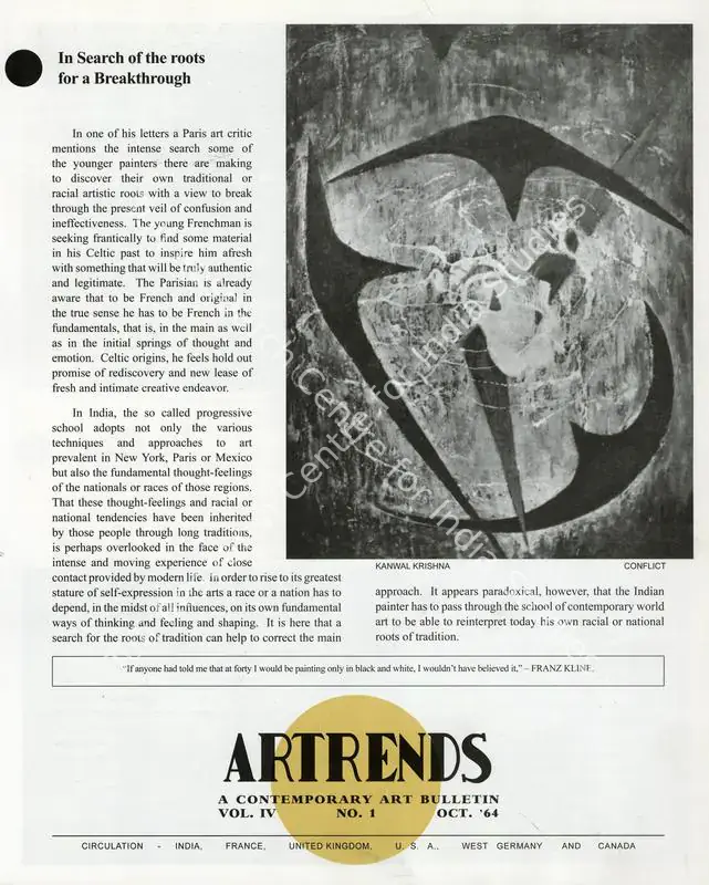 Janakiram, P.V. (Editor). Artrends - A Contemporary Art Bulletin. 4(1). Madras: Progressive Painters, October 1964 | Bulletin | FineArts | 00842092