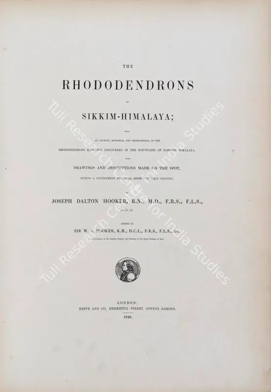 Hooker, Joseph Dalton (Author) and W.J. Hooker. The Rhododendrons of Sikkim Himalaya - Being an Account, Botanical and Geographical of the Rhododendrons Recently Discovered in the Mountains of the Eastern Himalaya, from Drawings and Descriptions Made on the Spot, During a Government Botanical Mission to that Country.. 1st ed. London: Reeve, 1849 | Authored Antiquarian Book | Continuum | 00771504