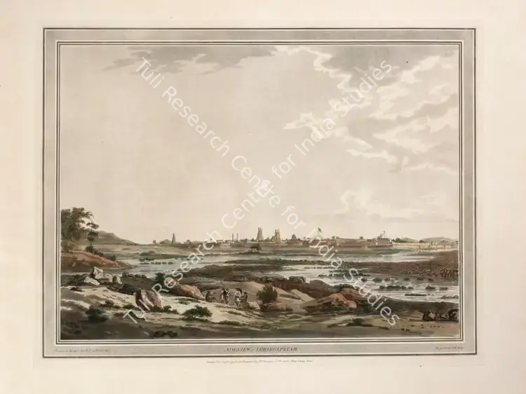 Edy, John William (Engraver). West View of Seringapatam. Print on paper, 01 August 1793 | Engraving, Twelve Views of Places in the Kingdom of Mysore, The Country of Tippoo Sultan, from Drawings Taken on the Spot, 1794 | ArcHeritage | 00156231