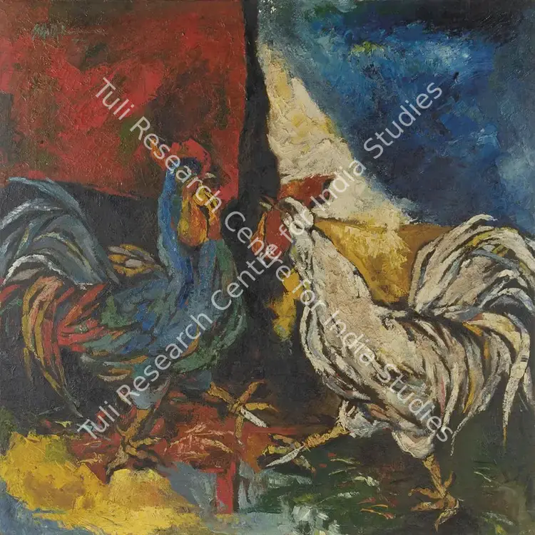 Roy, Sajal (Artist). Roosters. Oil on canvas, 1973 | Painting | FineArts | 00646809