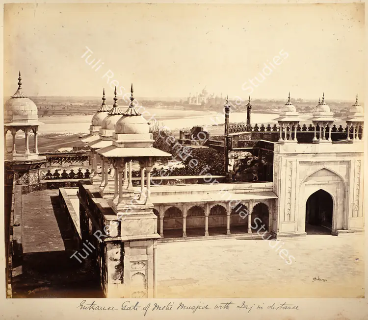 Baker, William (Photographer), Entrance Gate of Moti Musjid with Taj in distance,Agra, 1866-1868 | Antiquarian Photograph | Photography | 00116359