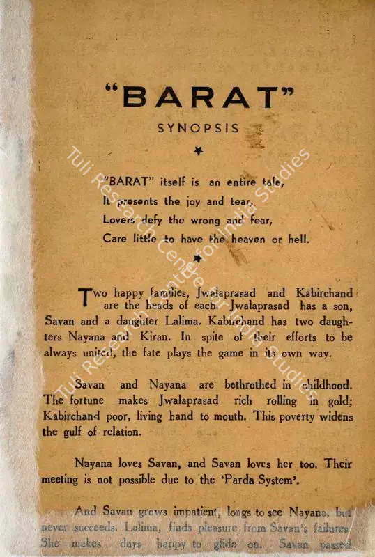 Gunjal (Director), Barat, 1942 | Song-Synopsis Booklet | CinemaEducation | 00863355