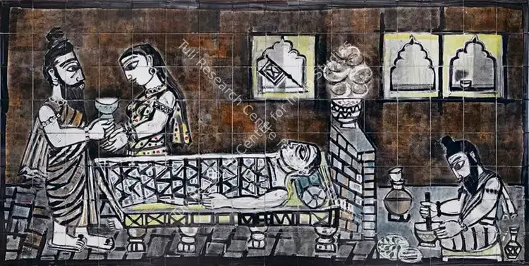 Narayan, Badri (Artist). Untitled. Mixed media on natural ceramic tile, 1961 | Painting | FineArts | 00337006