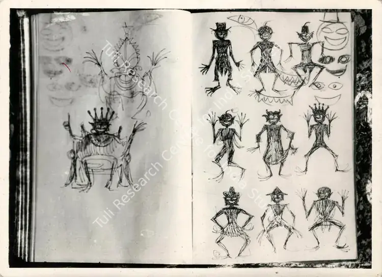 Ray, Satyajit (Artist), Goopy Gyne Bagha Byne, 1969. Character design of ghosts by Ray for Goopy Gyne Bagha Byne | Original Artwork | CinemaEducation | 00724320