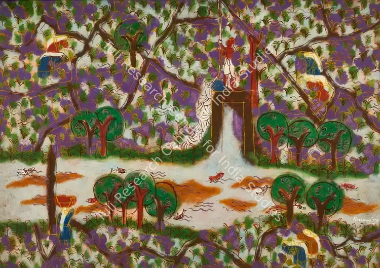 Parimoo, Ratan (Artist). Untitled (Rice Fields in Kashmir). Oil on canvas, 1958 | Painting | FineArts | 00363738