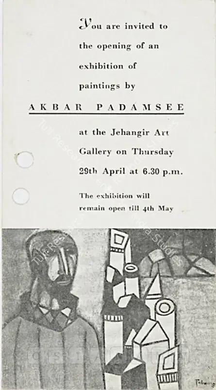 Padamsee, Akbar (Artist). Akbar Padamsee. Bombay: Jehangir Art Gallery, 1954 | Solo Exhibition Invitation | FineArts | 00859387
