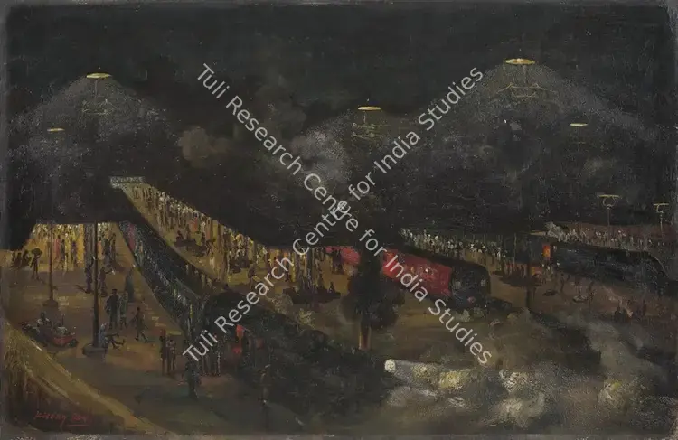 Roy, Kisory (Artist). Untitled (Howrah Station at Night). Oil on card, 1952 | Painting | FineArts | 00331283