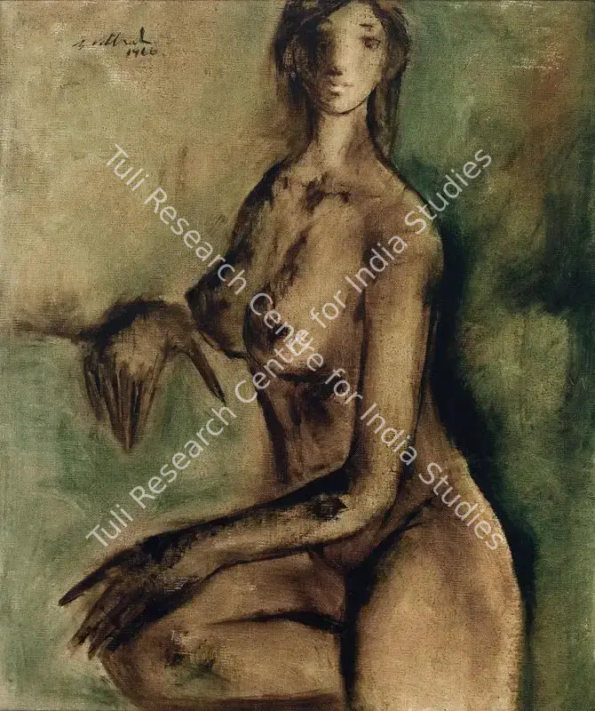 Vithal, B. (Artist). Seated Nude. Oil on canvas, 1966 | Painting | FineArts | 00595645