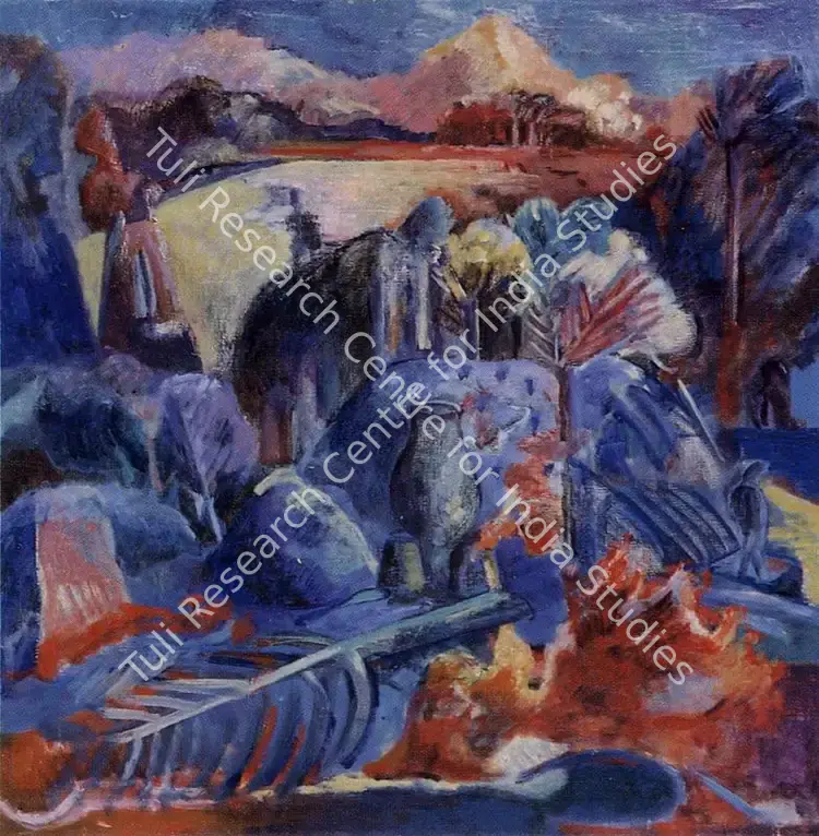 Vasudevan, Akkhitam (Artist). Blue Landscape. Oil on canvas, 1991 | Painting | FineArts | 00371801