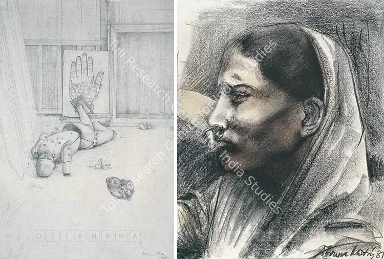 Mistry, Dhruva (Artist). Elephant Study, Konark. Black conte on paper, 1975 | Drawing | FineArts | 00600795