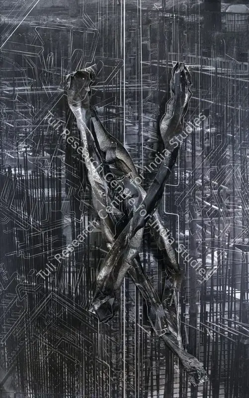 Waqif, Asim (Artist). Development-Redevelopment 5. Etching on stainless steel, folded and crushed aluminium, and metal hardware, n.d. | Sculpture | FineArts | 00603843