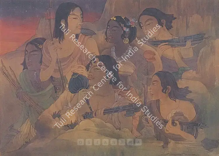 Vijaiwargiya, Ramgopal (Artist). Draupadi And The Five Pandavas. Watercolour and gouache on paper, late 1930s / early 1940s | Painting | FineArts | 00757191