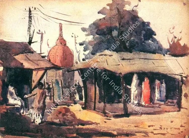 Roy, Suhas (Artist). Village Scene. Watercolour on paper, 1956 | Painting | FineArts | 00373952