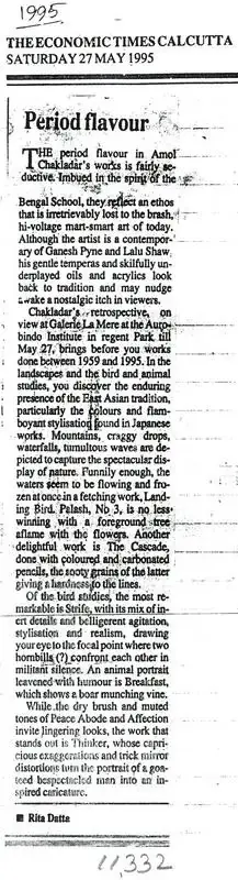 Datta, Rita (Writer). Period Flavour. The Economic Times, 27 May 1995 | Newspaper clipping | FineArts | 00635241