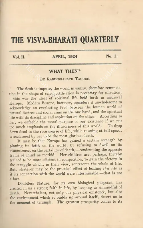 Tagore, Rabindranath (Editor). Visva-Bharati Quarterly. 2(1). Calcutta: Kishorimohan Santra, April 1924 | Journal | FineArts | 00502418