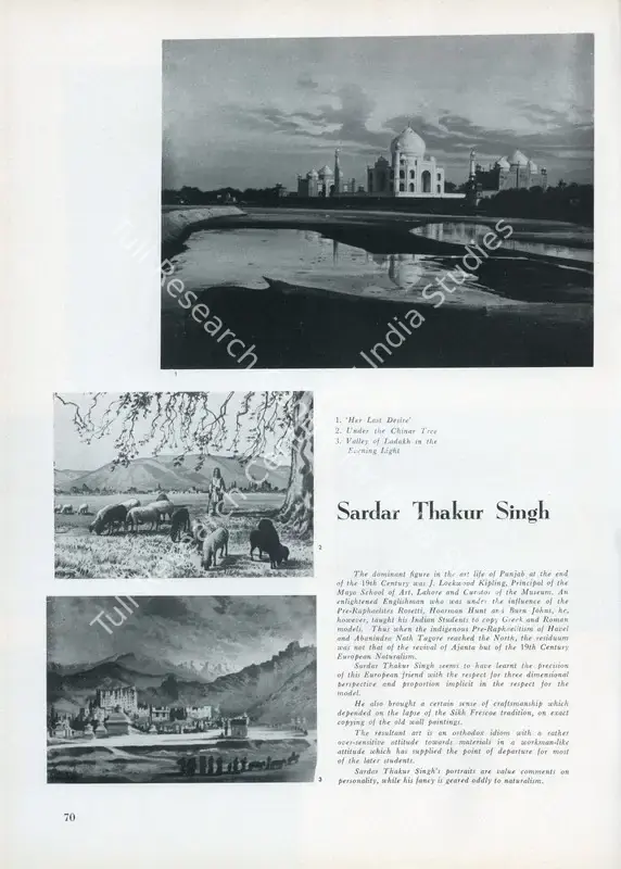 Anonymous (Essayist). Sardar Thakur Singh. In <i>Marg - The Heritage of Punjab.</i> 10(2), p. 70. Bombay: Marg, March 1957 | Essay | FineArts | 00668860