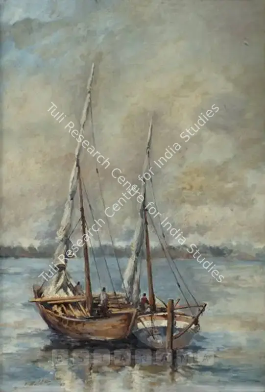 Haldankar, S.L. (Artist). Sailing Boats. Oil on canvas pasted on board, 1937 | Painting | FineArts | 00562535