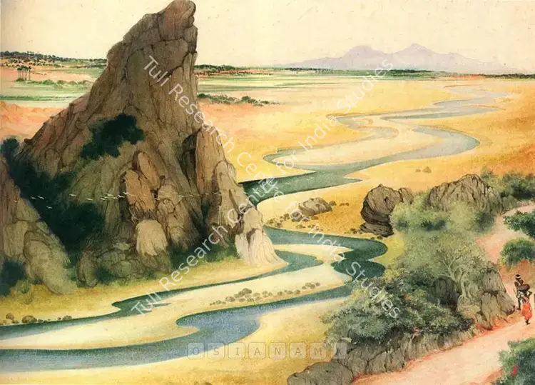 Roy, Prosanto (Artist). Chota Nagpur. Line wash and watercolour heightened with bodycolour and gold on paper, c.1950 | Painting  | 00878229