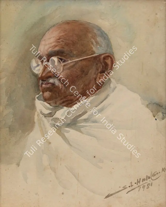 Haldankar, S.L. (Artist). Untitled (Portrait of Mahatma Gandhi). Watercolour on paper, 1951 | Painting | FineArts | 00355282