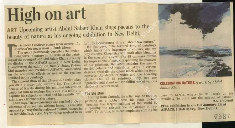 Sridhar, M.S. (Reporter). High on Art. New Delhi: The Hindu, 22 January 2010 | Newspaper Clipping | FineArts | 00853870