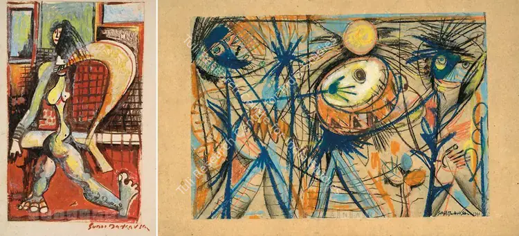 Sen, Sunil Madhav (Artist). A Girl. Pastel on paper (pasted on board), 1960 | Drawing | FineArts | 00576576
