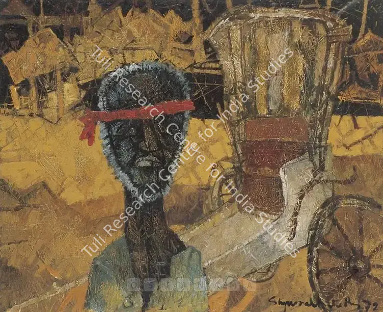 Ray, Shyamal Dutta (Artist). Rickshawpuller. Oil on canvas, 1972 | Painting | FineArts | 00597857