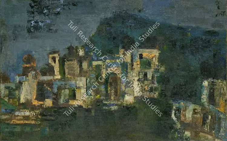 Pal, Ila (Artist). Untitled (Cityscape). Oil on canvas, 1962 | Painting | EconomicsArt | 00868323