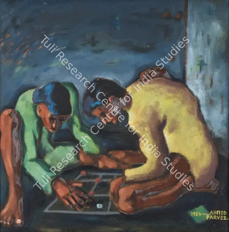 Parvez, Ahmed (Artist). Untitled (The Game). Oil on hardboard, 1954 | Painting  | 00868729