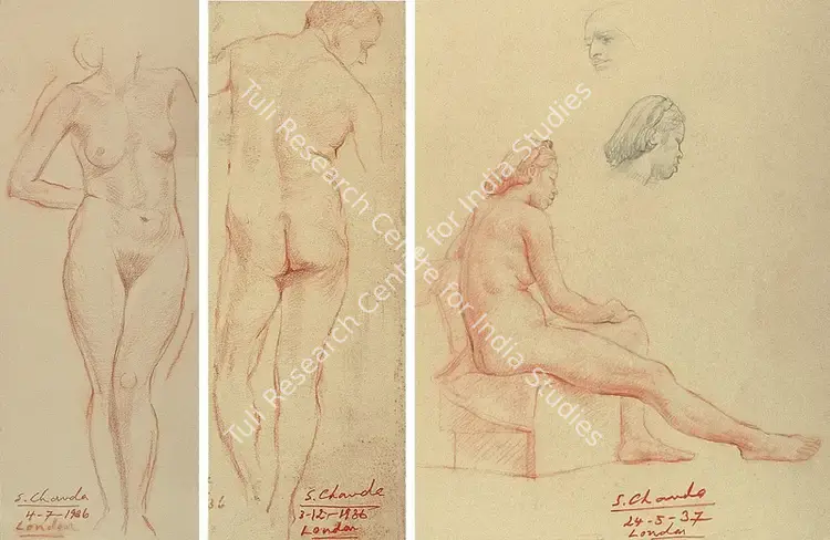 Chavda, Shiavax (Artist). Nude Series; Woman and Head Studies. Conte and pencil on paper, 1937 | Drawing | FineArts | 00373351