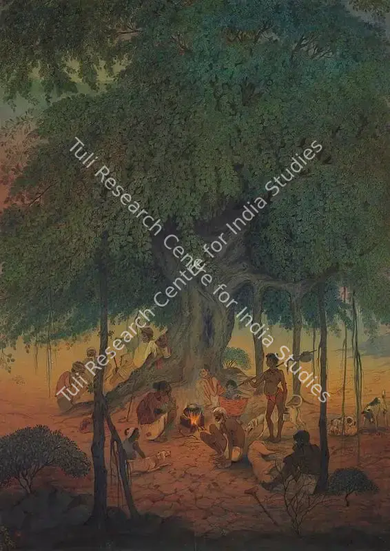 Arya, Badri Nath (Artist). Under The Banyan Tree. Watercolour and wash on paper, 1965 | Painting | FineArts | 00371663