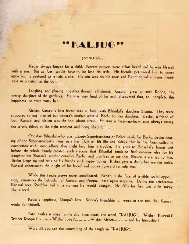 Nazir (Director), Kaljug, 1942 | Song-Synopsis Booklet | CinemaEducation | 00865306