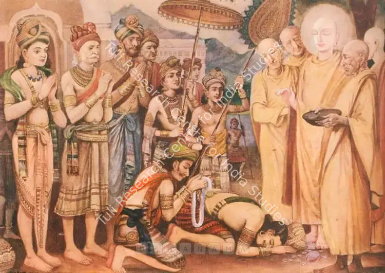 Chakravorty, P.C. (Artist). A King Paying Homage To Buddha. Watercolour heightened with bodycolour on paper, 1940s | Painting  | 00877897