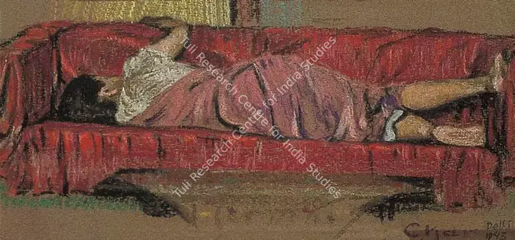 Kar, Chintamoni (Artist). Sleeping Woman On A Sofa. Pastel on paper, 1943 | Drawing | FineArts | 00371922
