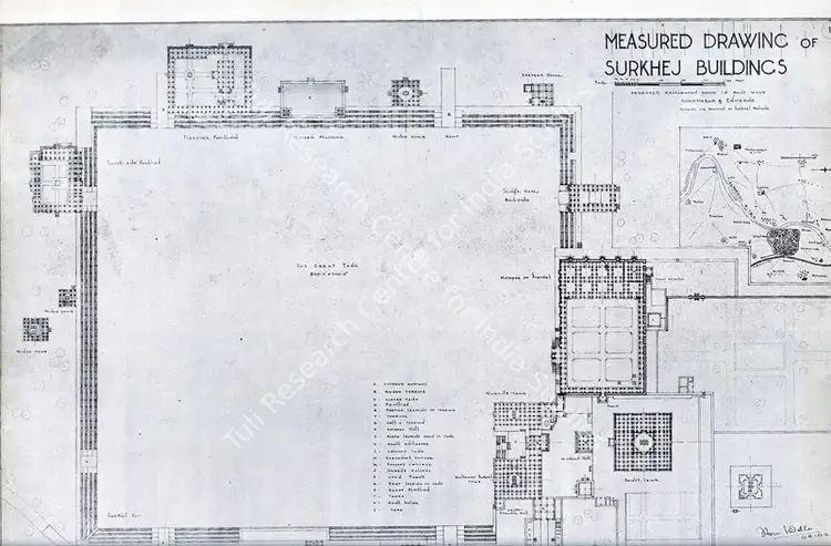 Unknown (Cartographer). Measured Drawing of Surkhej Buildings. n.d. | Map, Marg, December 1947 | ArcHeritage | 00535934