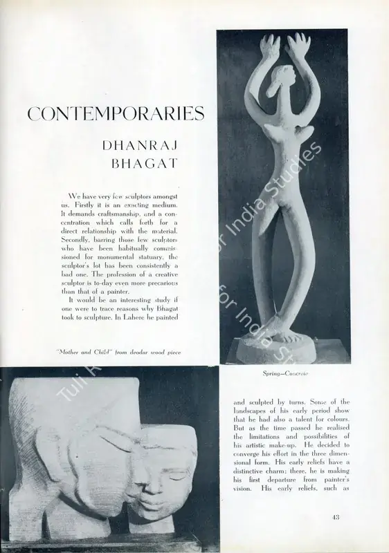 Anonymous (Essayist). Dhanraj Bhagat. In <i>Marg.</i> 8(3), pp. 43-48. Bombay: Marg, June 1955 | Essay | FineArts | 00668832