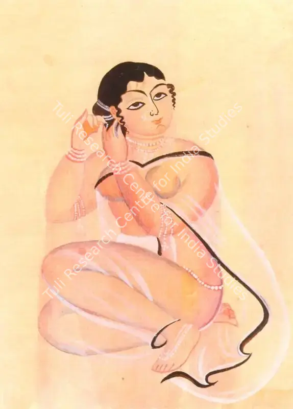 Kalighat School (Artist). Woman Putting on an Earing. Gouache on paper, early 20th century | Painting  | 00877761
