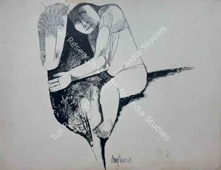 Das, Arup (Artist). Untitled (Man with Horse). Pen and ink on paper, 1965 | Drawing | EconomicsArt | 00870374