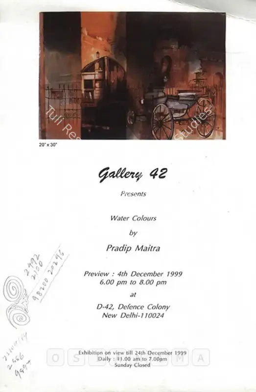 Maitra, Pradip (Artist). Water Colours by Pradip Maitra. New Delhi: Gallery 42, 1999 | Solo Exhibition Invitation | FineArts | 00859300