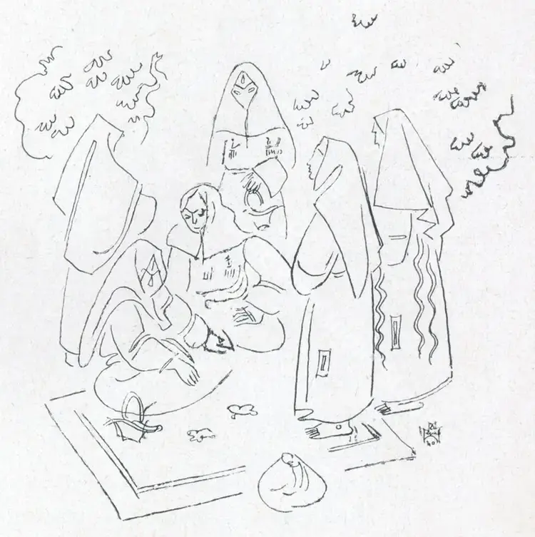 Chavda, Shiavax (Artist). Sketches of Kashmir Life. 1940 | Marg, March 1955 | Sketch | FineArts | 00674194