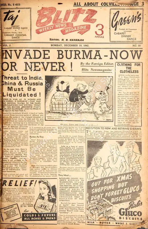 Karanjia, R.K. (Editor). Blitz - Weekly News Magazine. Bombay: R.K. Karanjia, 19 December 1942 | Magazine | CinemaEducation | 00796758