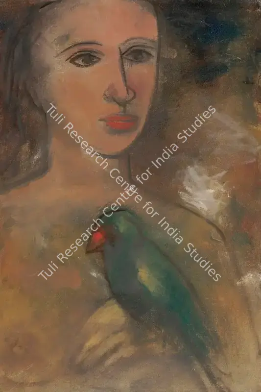 Singh, Sardar Gurcharan (Artist). Untitled (Lady and Bird). Oil on canvas, 1999 | Painting | FineArts | 00363850