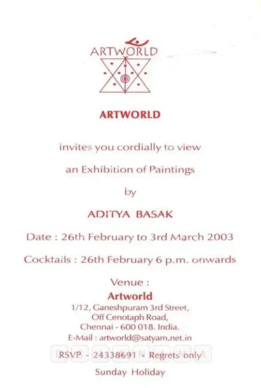 Basak, Aditya (Artist). Aditya Basak. Chennai: Art World, 2003 | Solo Exhibition Invitation | FineArts | 00858882