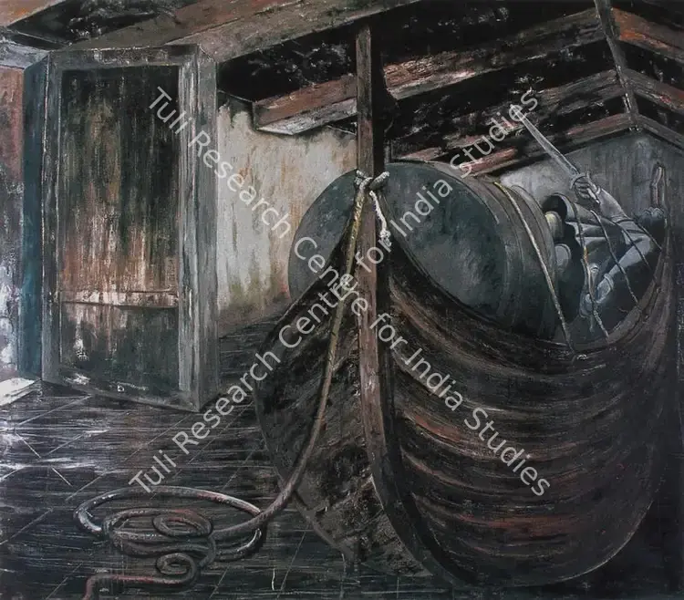 Natesan, Shibu (Artist). Futility of Device - I. Mixed media on canvas, 1995 | Painting | FineArts | 00376138