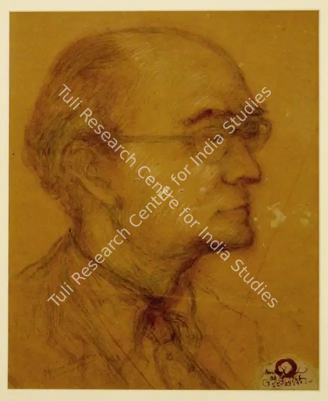 Dey, Mukul (Artist). Portrait of the Artist Maurice Shellim. Pencil with pastel touches on buff, 1966 | Drawing | FineArts | 00642465