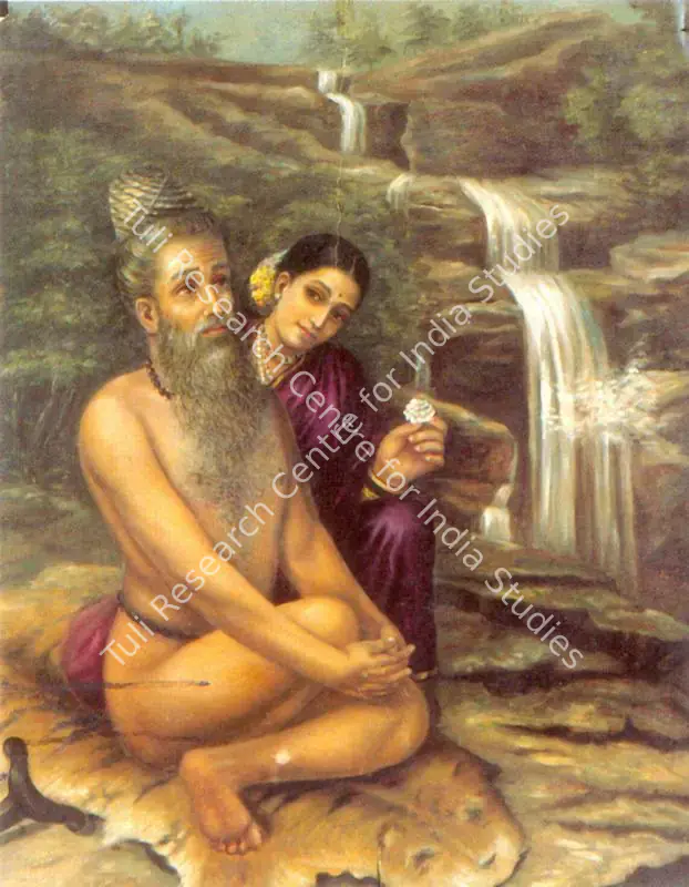 Naidu, R. Regunatha (Artist). Viswamitra and Menaka. Oil on paper, 1893 | Painting | FineArts | 00374198