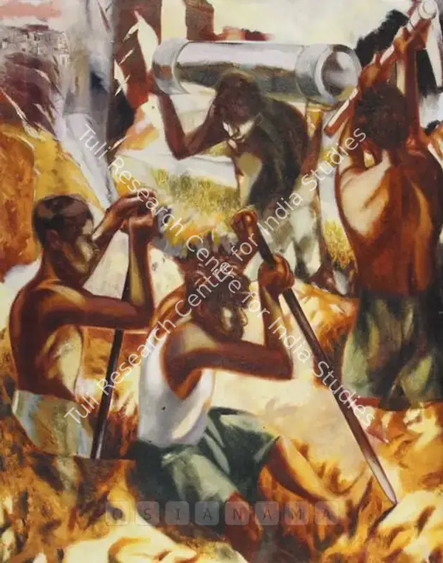 Sharma, Nataraj (Artist). Pipe Layers. Oil on canvas, 1991 | Painting  | 00879930